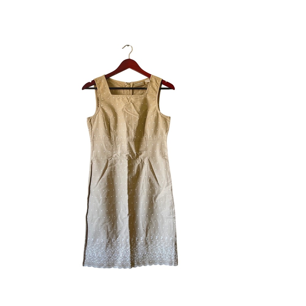 Liz Claiborne Lizwear Vintage Tan Cotton Embroidered Eyelet Sheath Dress Size‎ 4